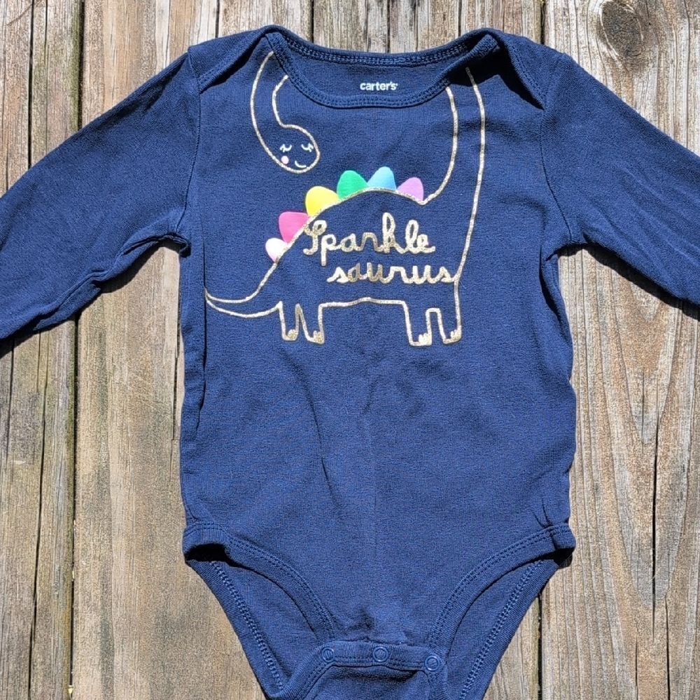 Carter's 18 Month Sparkle Saurus Long Sleeve Blue Onesie Bodysuit